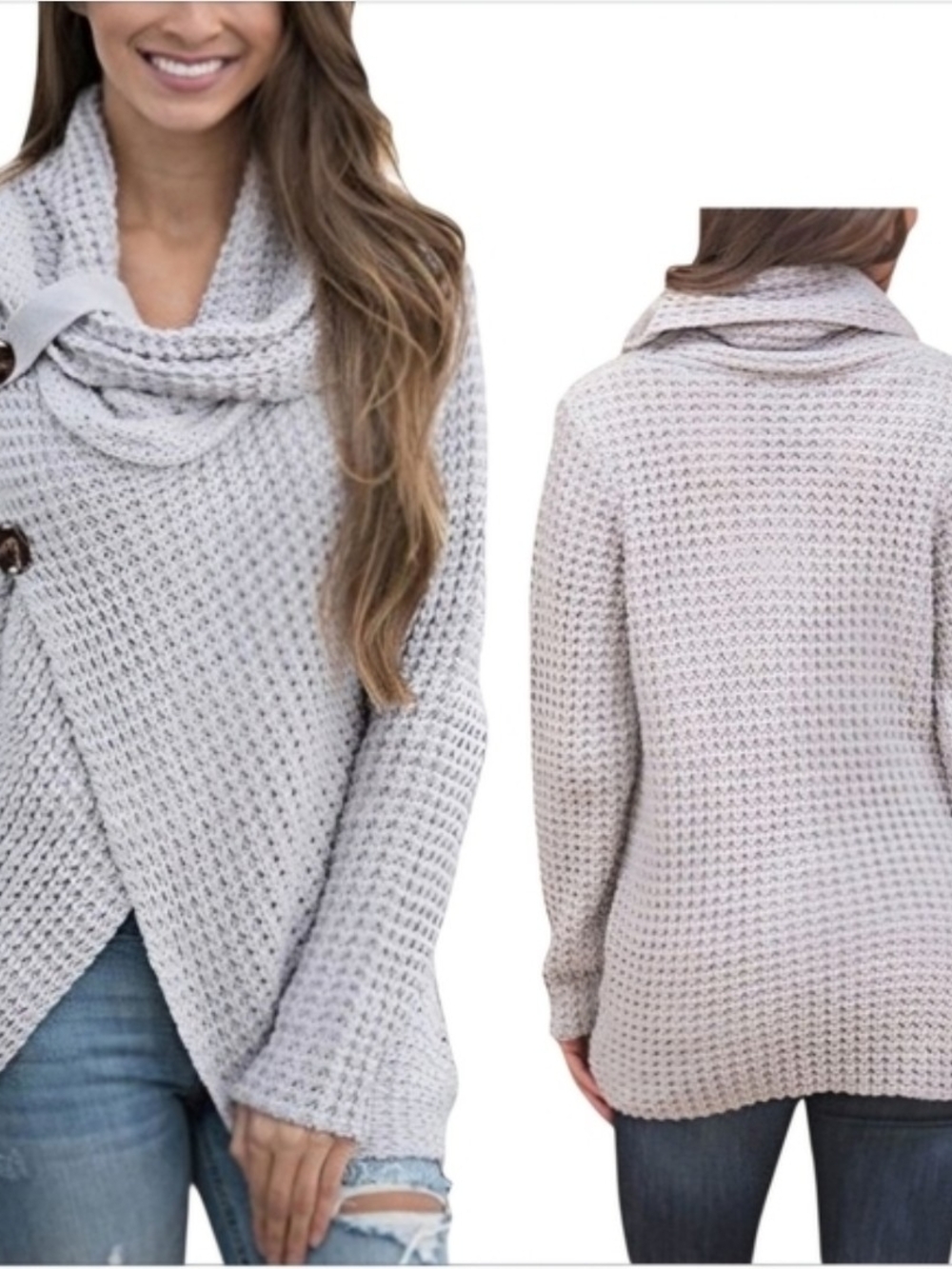 RAIN+ROSE GREY COWL Open Knit SWEATER MED P2P18 L29 Cozy Light Gray Womens